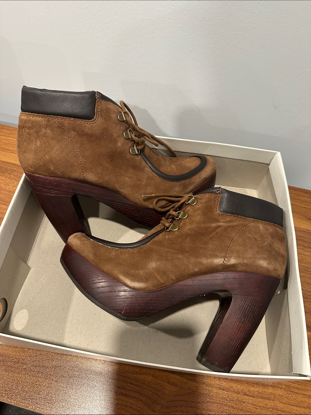 Lucky Brand Brown Suede Platform Heeled Boots